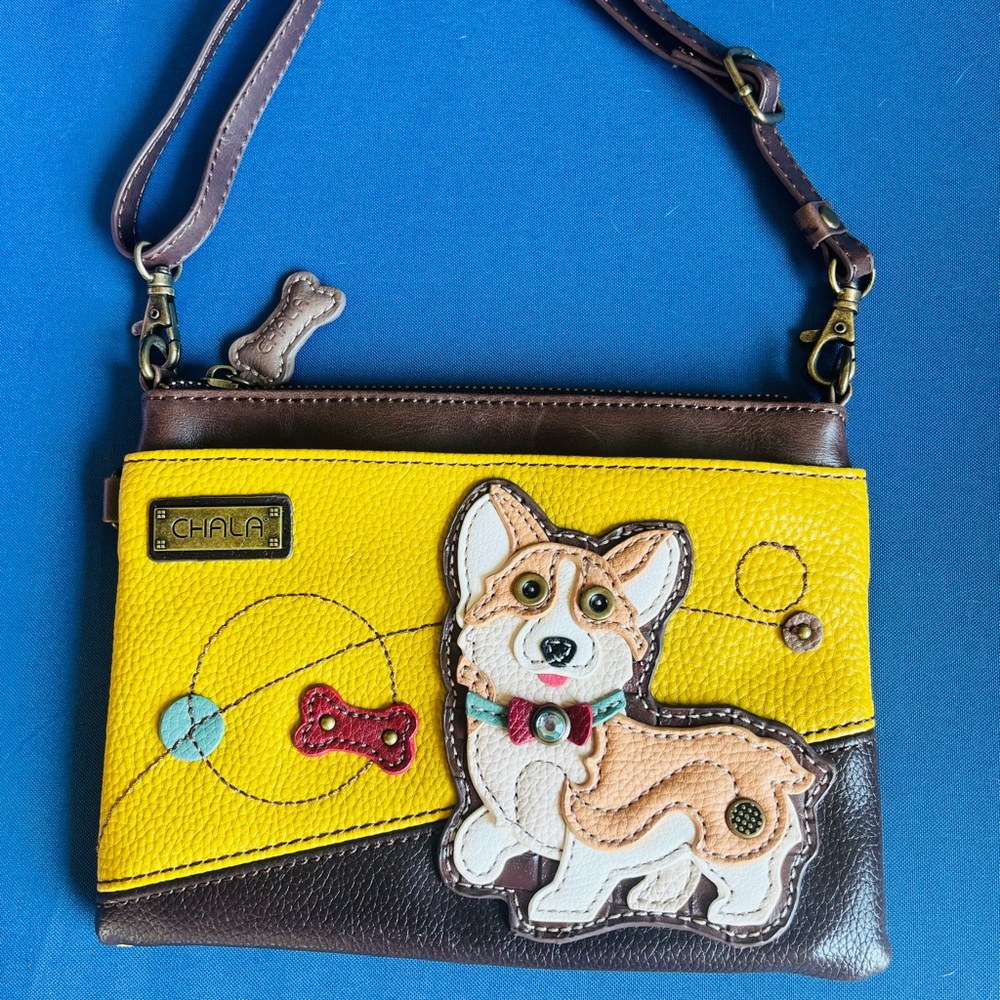 Chala Yellow and Brown Dog Crossbody Bag